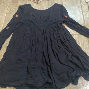 Free people embroidered black long sleeve dress xsmall